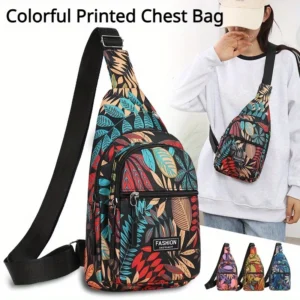 Colorful Floral Leaves Print Sling Backpack, Fashion Multi Pockets Crossbody Bag, Outdoor Travel Hiking Cycling Chest Bag