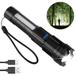 USB Rechargeable LED Flashlight, Waterproof Ultra Bright Tactical Flashlight, Focus Zoomable Outdoor Pocket Flash Light