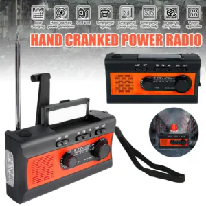 Portable AM FM WB Radio 2000mAh Solar Hand Crank USB Rechargeable Multifunctional Radio with Emergency Flashlights Reading Lamp