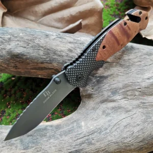 Outdoor Camping Folding Knife Multi-purpose Fruit Knife with Wood Handle, Portable and Self-defense Tool